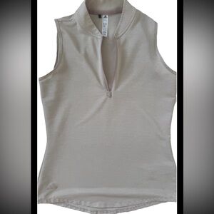 Adidas XS Blouse Top Tank Tee Gym Fitness Beige Stripe V Neck XS